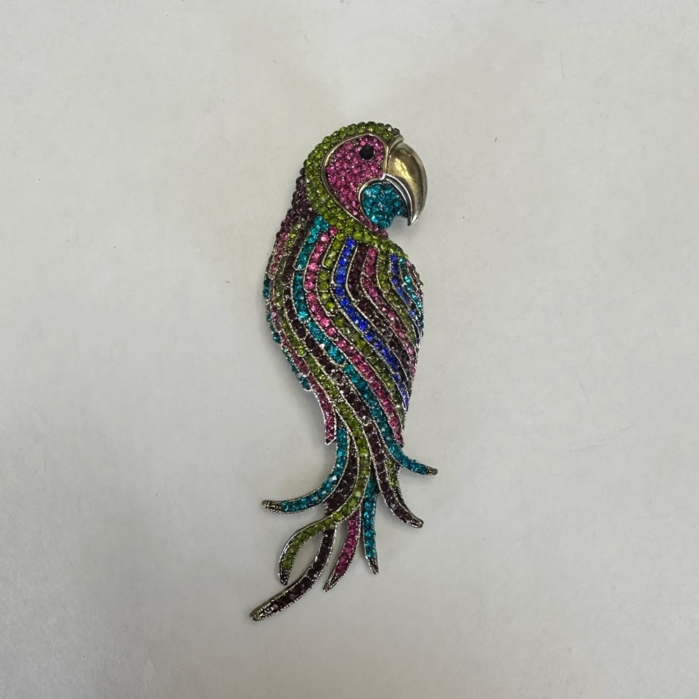 Womens large rainbow rhinestone parrot lapel pin bird brooch‎
